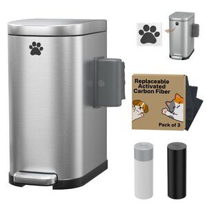 Dog Poop Trash Can Outside with Odor Control Lid & Step Pedal, 3.2Gal Stainless
